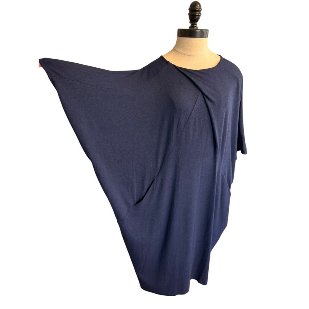 COS Womens Navy Blue Draped Batwing Cocoon Midi Dress with Pockets Size M